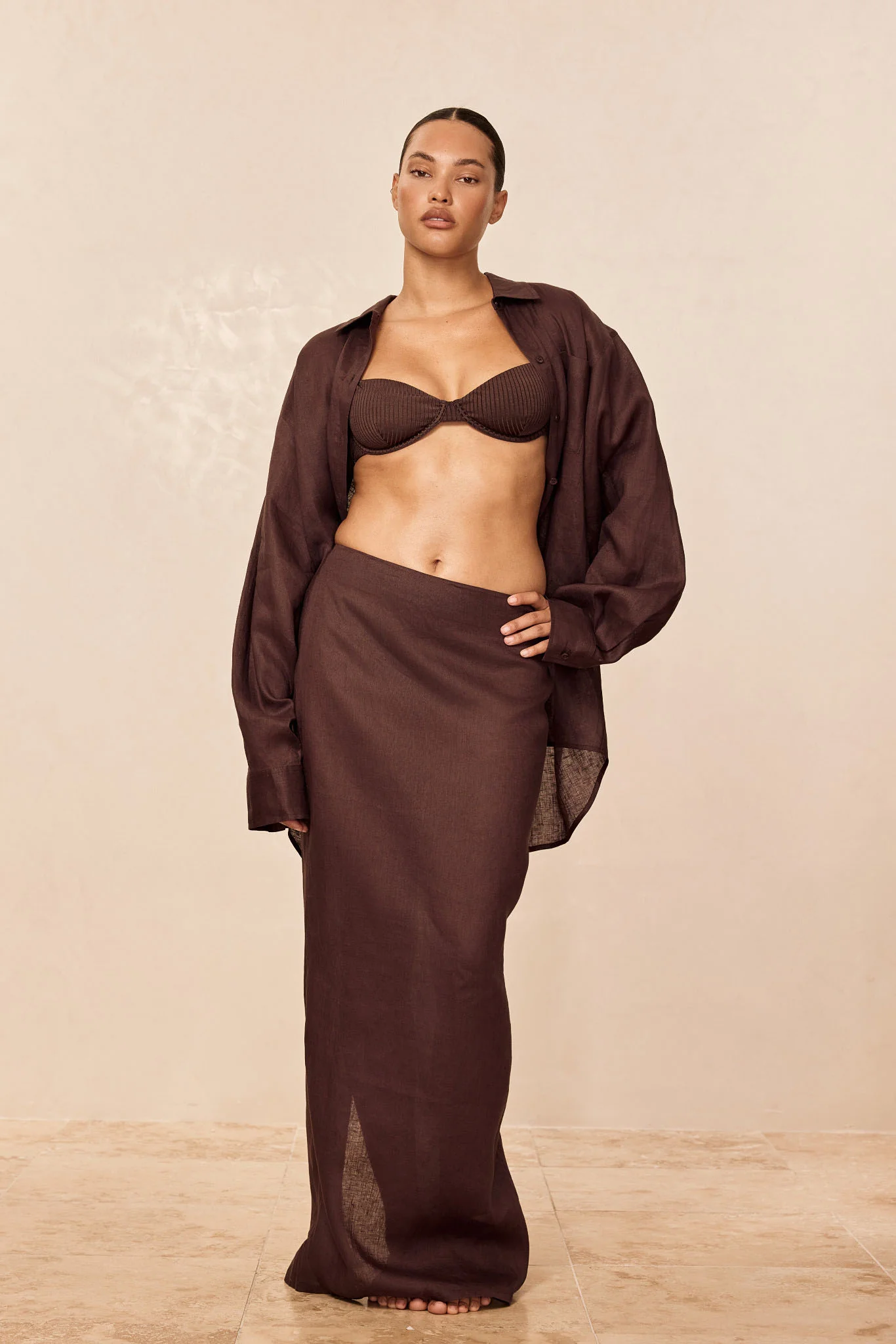 Fontelina Linen Skirt - Espresso Linen